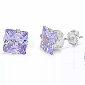 ⚡️ Hypoallergenic Amethyst Princess Cut Cubic Zirconia 8mm Earrings